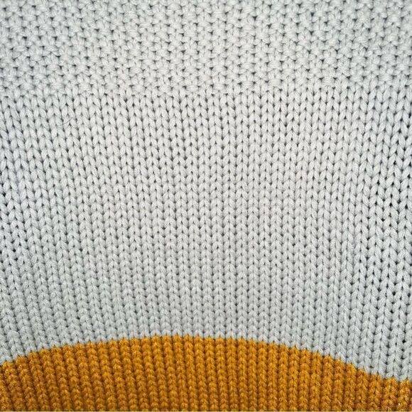 Elodie CrewNeck Colorblock Chunky Knit Sweater Balloon Sleeve Gray Mustard S - Picture 10 of 13